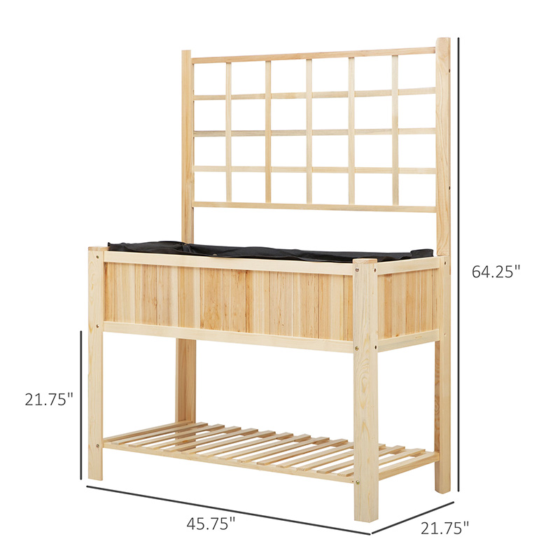 Lit de jardin surélevé en bois de 119,4 cm avec treillis, support de jardinière surélevé de style campagne avec étagère de rangement ouverte, zone de plantation spacieuse pour légumes, herbes, fleurs.