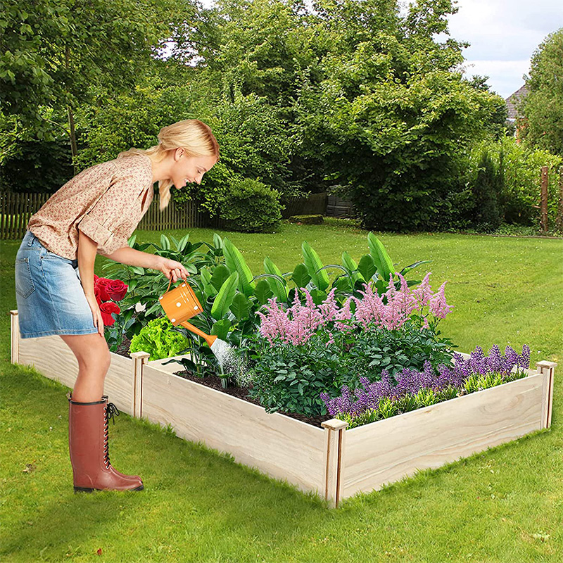 Lit de jardin surélevé 8×4×1FT Lit de jardin en bois Jardinière surélevée Jardin extérieur Kit de lit surélevé pour légumes, fleurs, herbes, jardin, terrasse, en bois naturel