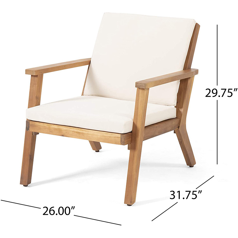 Fauteuils club d'extérieur en bois massif avec coussins (lot de 2), finition patine brune, crème