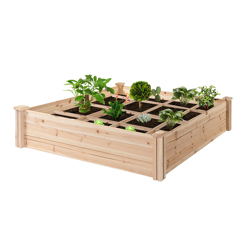 Boîte de lit de jardin surélevée de 3,9 pi x 3,9 pi avec grille de croissance segmentée, matériau en bois pour plantes et herbes de jardin