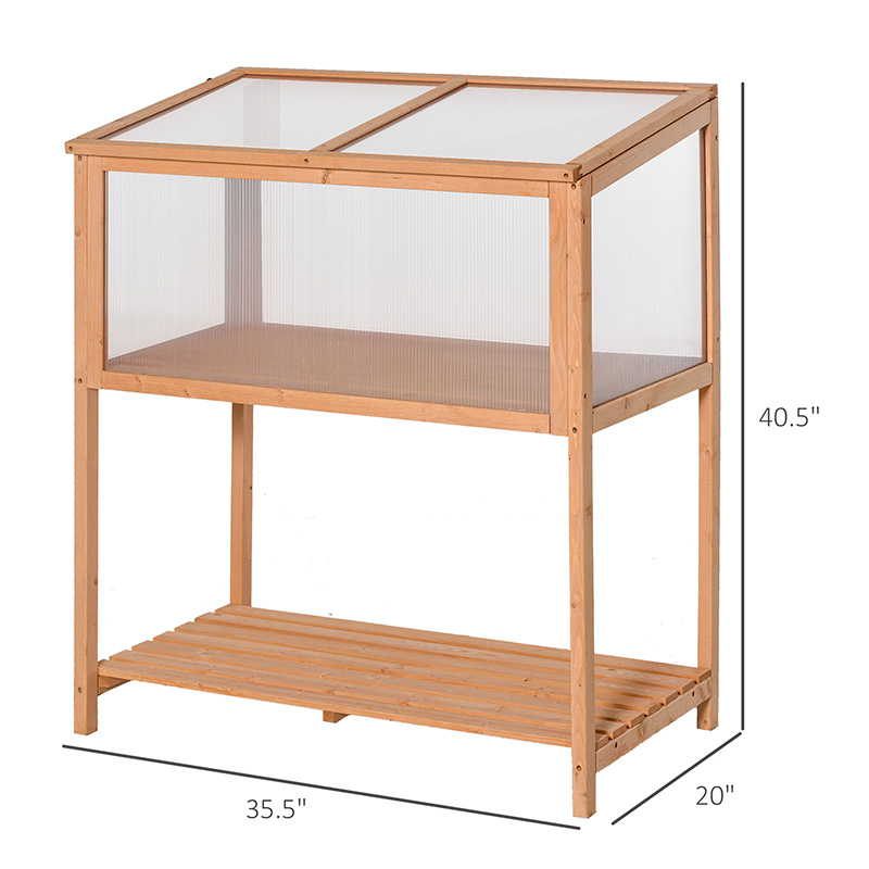 36' x 20' x 41' Boîte de protection pour plantes en pot surélevées pour serre d'extérieur avec dessus ouvrable, cadre froid en bois orange