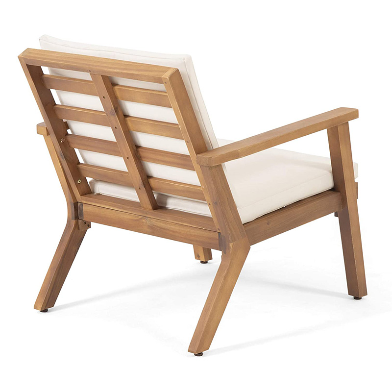 Fauteuils club d'extérieur en bois massif avec coussins (lot de 2), finition patine brune, crème