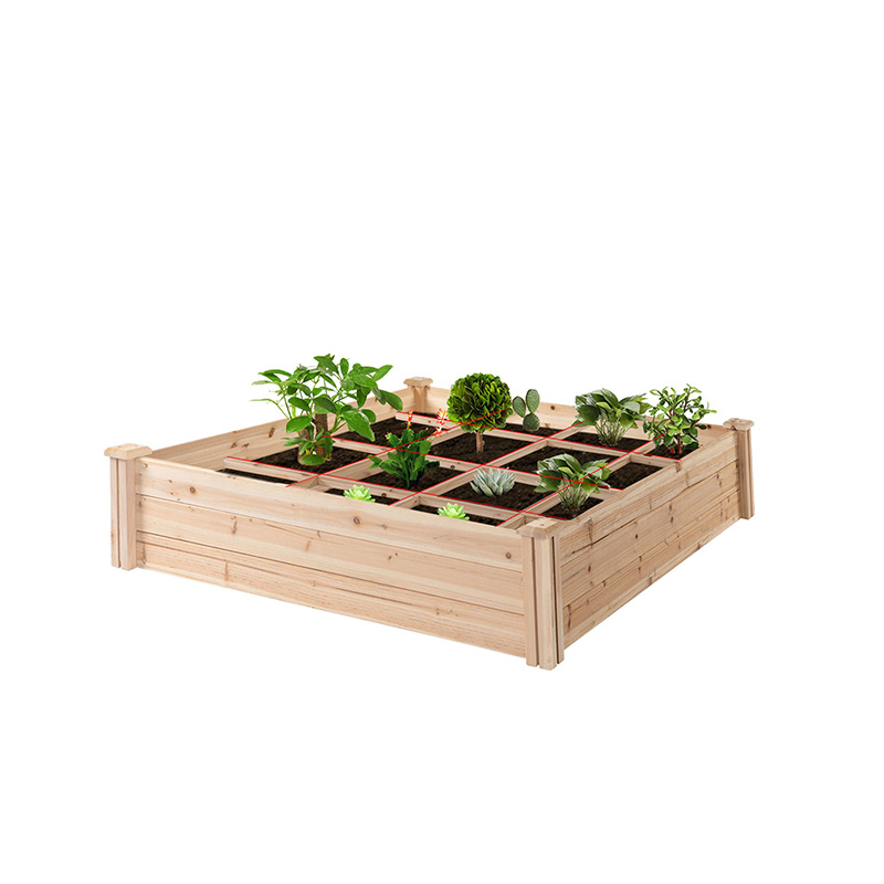 Boîte de lit de jardin surélevée de 3,9 pi x 3,9 pi avec grille de croissance segmentée, matériau en bois pour plantes et herbes de jardin