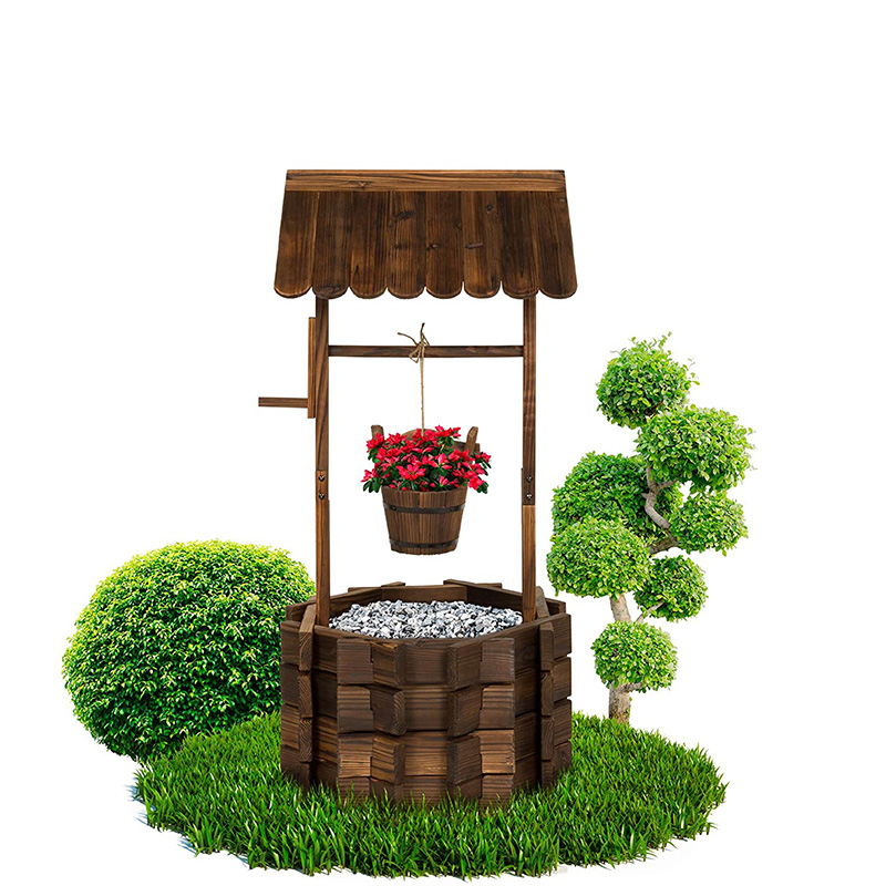 Jardinière rustique en bois à souhait pour terrasse, jardin et cour avec seau suspendu