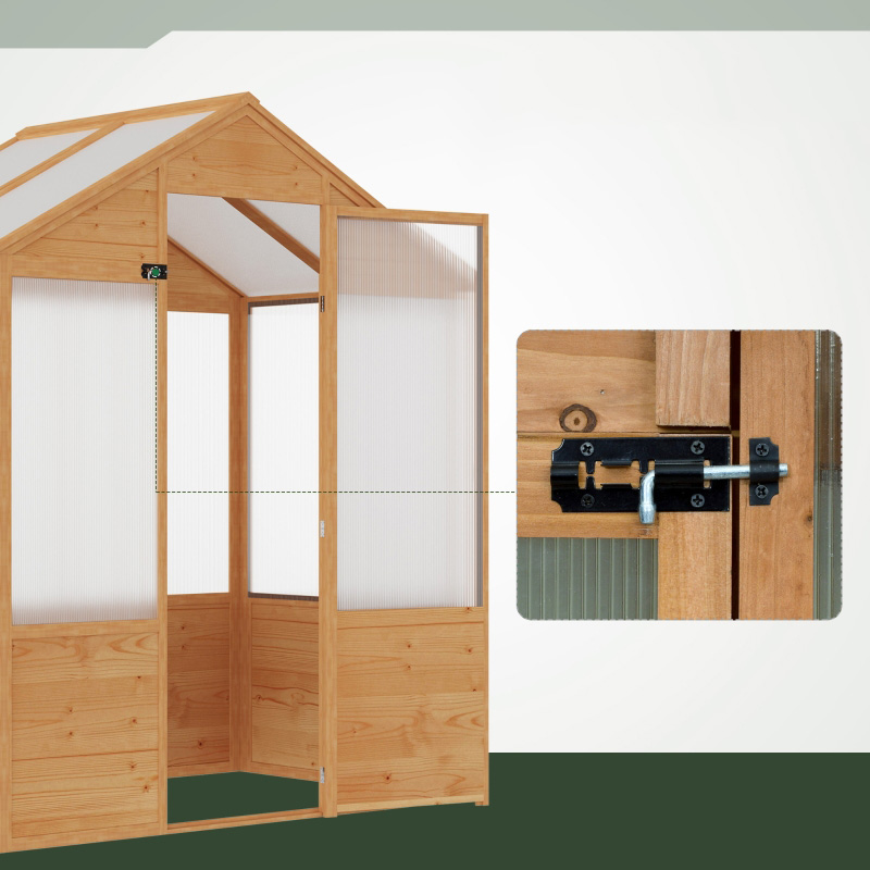 Serre en bois de 6 pi x 4 pi x 7 pi, serre sans rendez-vous, serre extérieure en polycarbonate avec porte, naturel