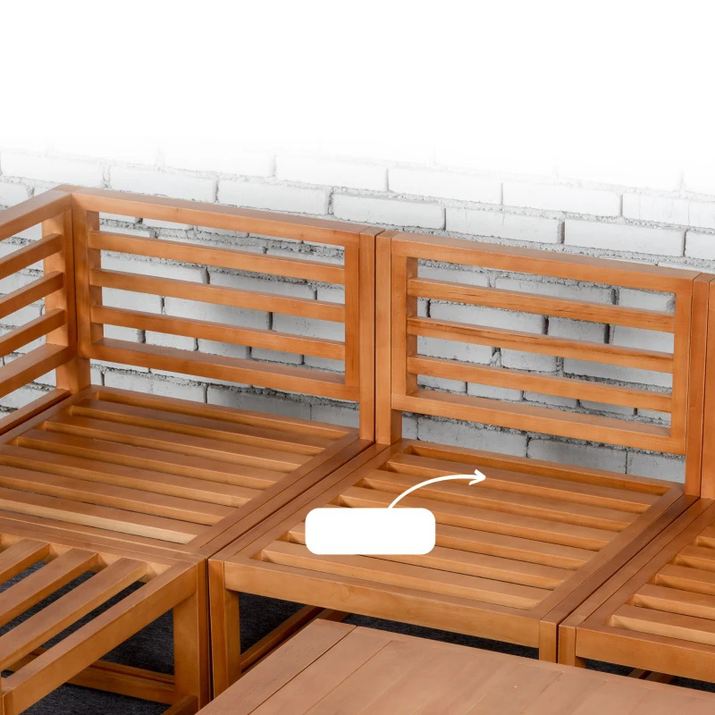 Ensemble de meubles de patio en forme de L 5 places, ensemble de conversation en bois avec table basse et coussins pour jardin, jardin, porche et bord de piscine, gris