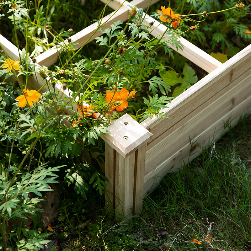 Boîte de lit de jardin surélevée de 3,9 pi x 3,9 pi avec grille de croissance segmentée, matériau en bois pour plantes et herbes de jardin