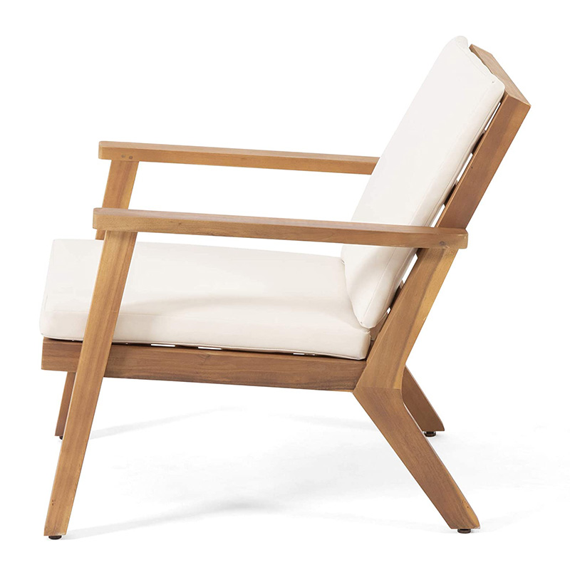 Fauteuils club d'extérieur en bois massif avec coussins (lot de 2), finition patine brune, crème