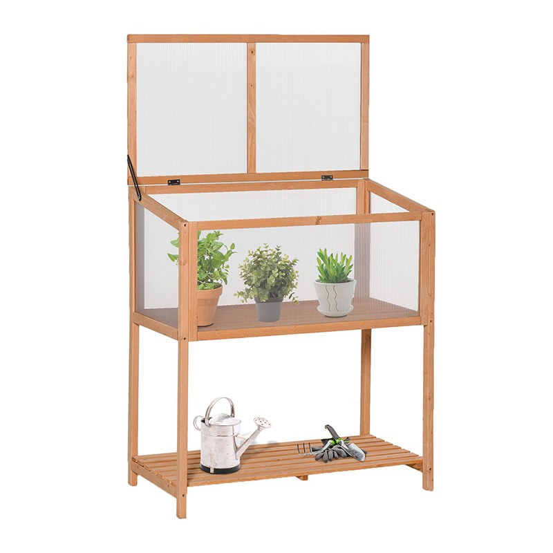 36' x 20' x 41' Boîte de protection pour plantes en pot surélevées pour serre d'extérieur avec dessus ouvrable, cadre froid en bois orange