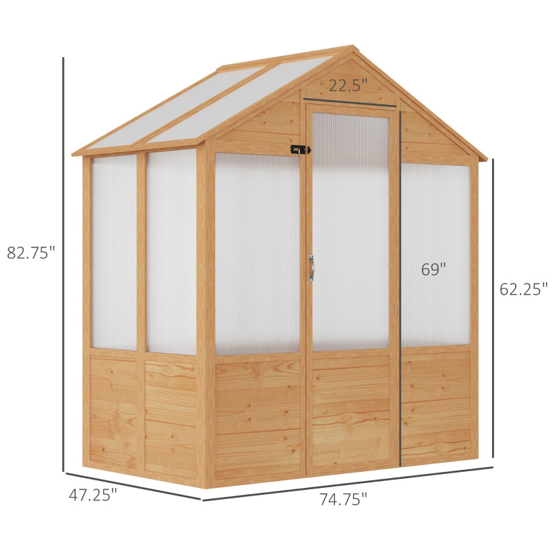 Serre en bois de 6 pi x 4 pi x 7 pi, serre sans rendez-vous, serre extérieure en polycarbonate avec porte, naturel