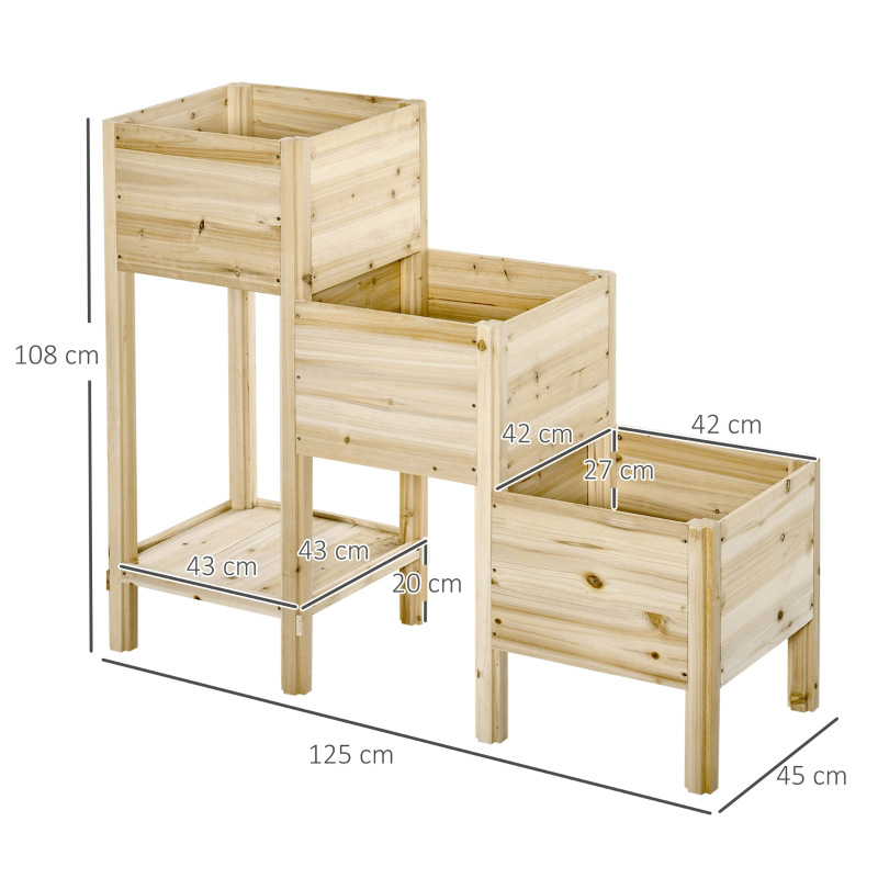 Lit de jardin surélevé à 3 niveaux avec étagère de rangement, kit de jardinière en bois surélevée