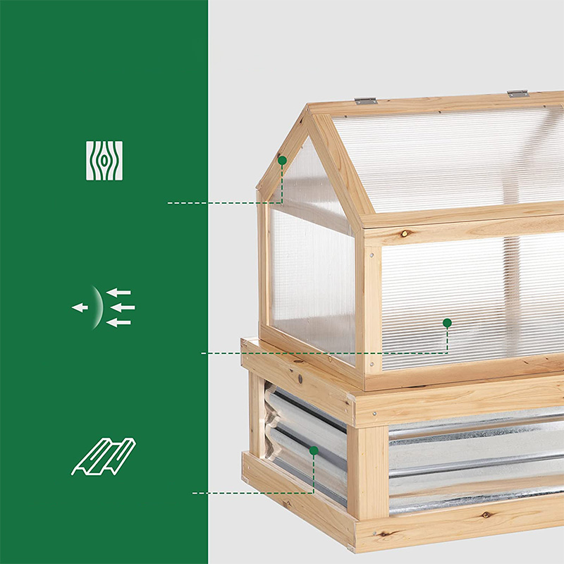 Kit de parterre de fleurs de jardin surélevé avec serre, jardinière à cadre froid en bois, naturel