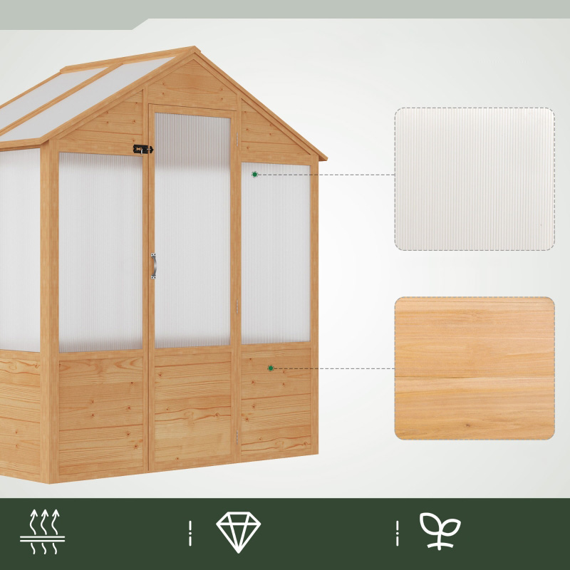 Serre en bois de 6 pi x 4 pi x 7 pi, serre sans rendez-vous, serre extérieure en polycarbonate avec porte, naturel