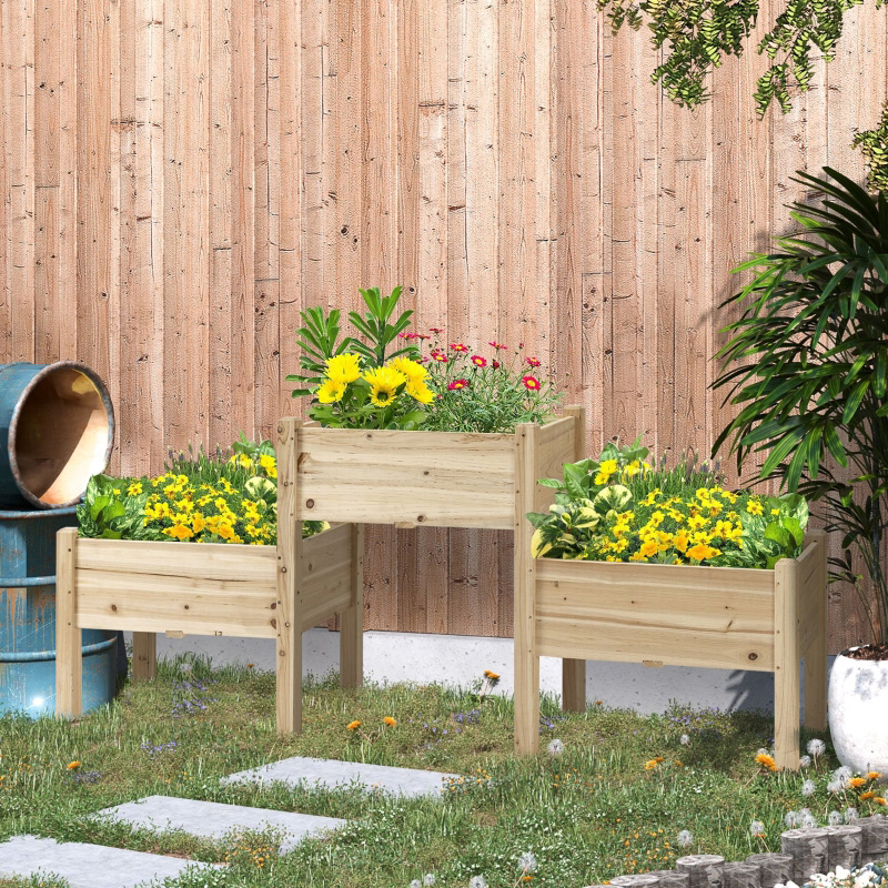 Boîte de jardinière autoportante à 3 niveaux pour lit de jardin surélevé pour légumes, herbes et fleurs