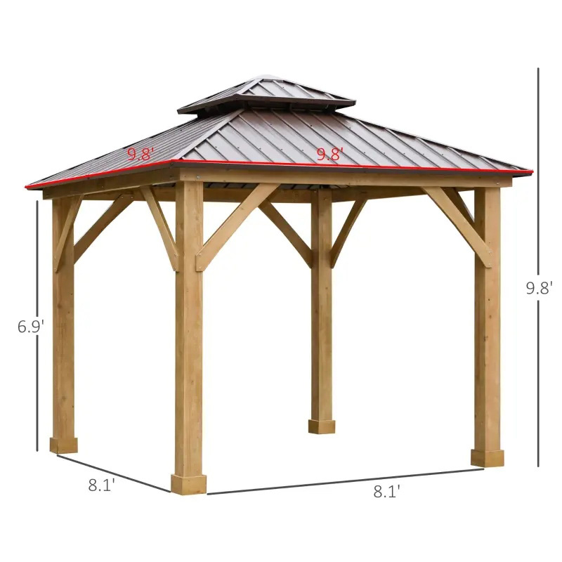 10' x 10' Pavillon à toit rigide abri à baldaquin extérieur à deux étages toit en acier