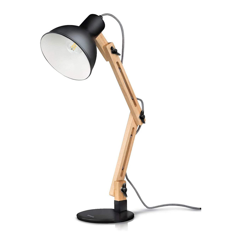 Lampe de bureau à bras oscillant en bois, design, lampes de lecture, lampe d'étude, lampe de travail, lampe de bureau, lampe de chevet - blanc /noir
