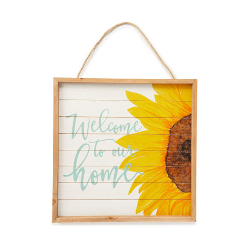 Plaque murale en bois de tournesol à suspendre 'Welcome To Our Home'