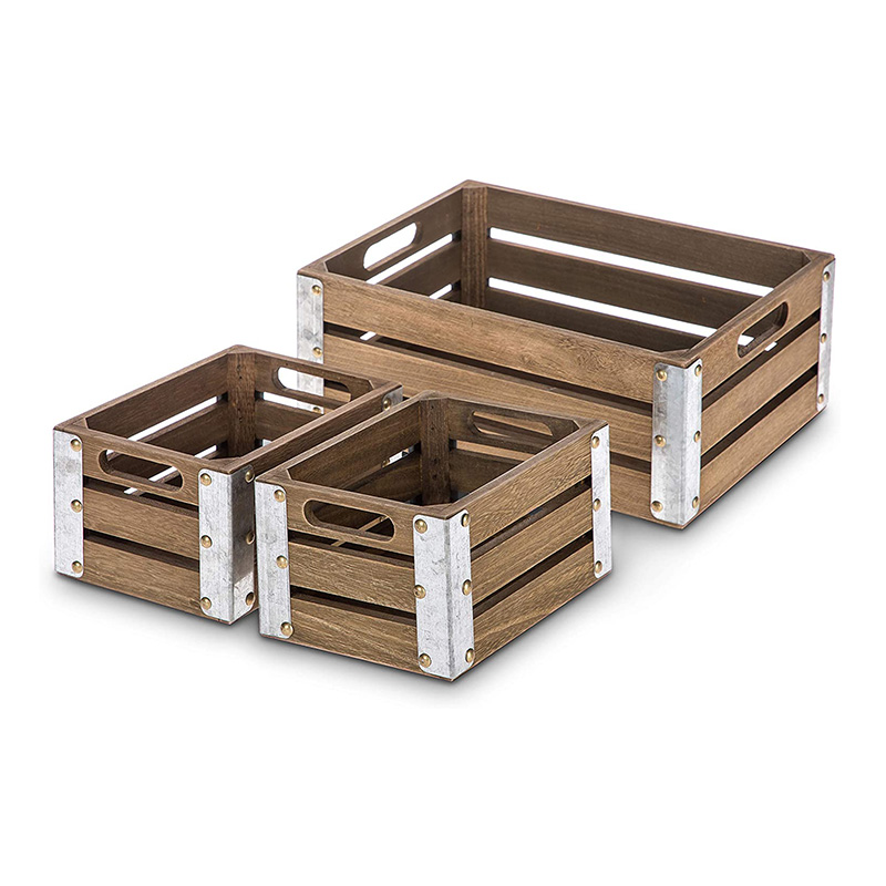 Caisse de rangement en bois pour l'organisation et le stockage, lot de 3, marron