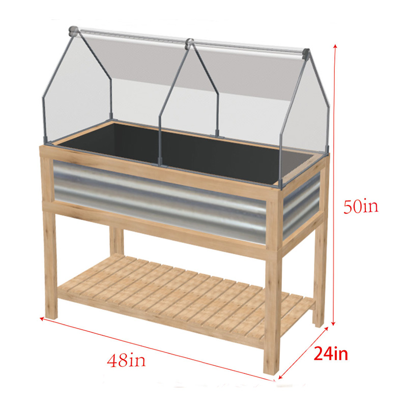 36' x 20' x 41' Boîte de protection pour plantes en pot surélevées pour serre d'extérieur avec dessus ouvrable, cadre froid en bois orange