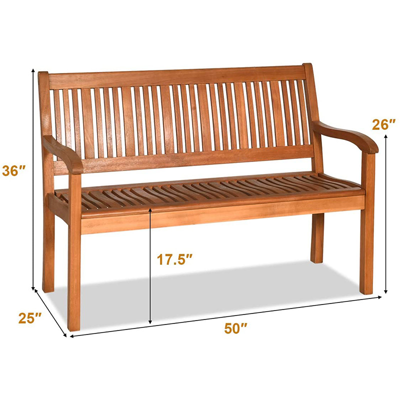 Banc de jardin pliable extérieur, banc en bois de patio 2 places, chaise causeuse avec dossier et accoudoir pour terrasse, porche ou balcon, jaune