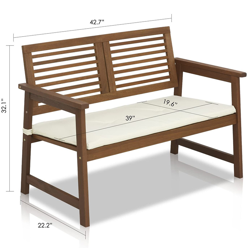 Banc de jardin pliable extérieur, banc en bois de patio 2 places, chaise causeuse avec dossier et accoudoir pour terrasse, porche ou balcon, jaune