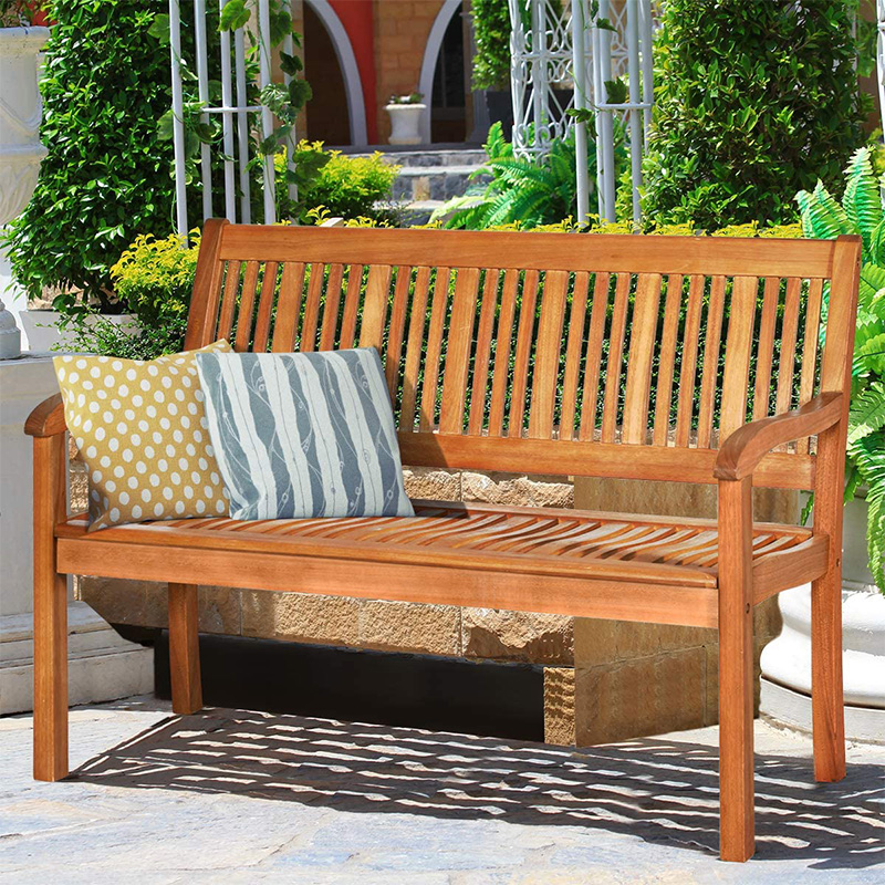 Banc de jardin pliable extérieur, banc en bois de patio 2 places, chaise causeuse avec dossier et accoudoir pour terrasse, porche ou balcon, jaune