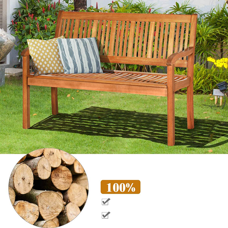 Banc de jardin pliable extérieur, banc en bois de patio 2 places, chaise causeuse avec dossier et accoudoir pour terrasse, porche ou balcon, jaune