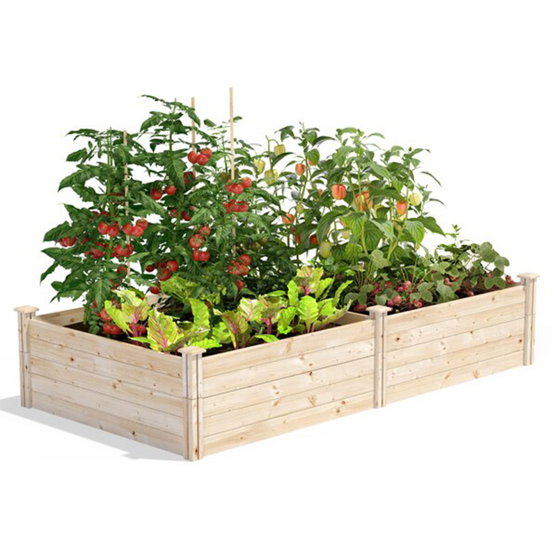Lit de jardin surélevé 8×4×1FT Lit de jardin en bois Jardinière surélevée Jardin extérieur Kit de lit surélevé pour légumes, fleurs, herbes, jardin, terrasse, en bois naturel