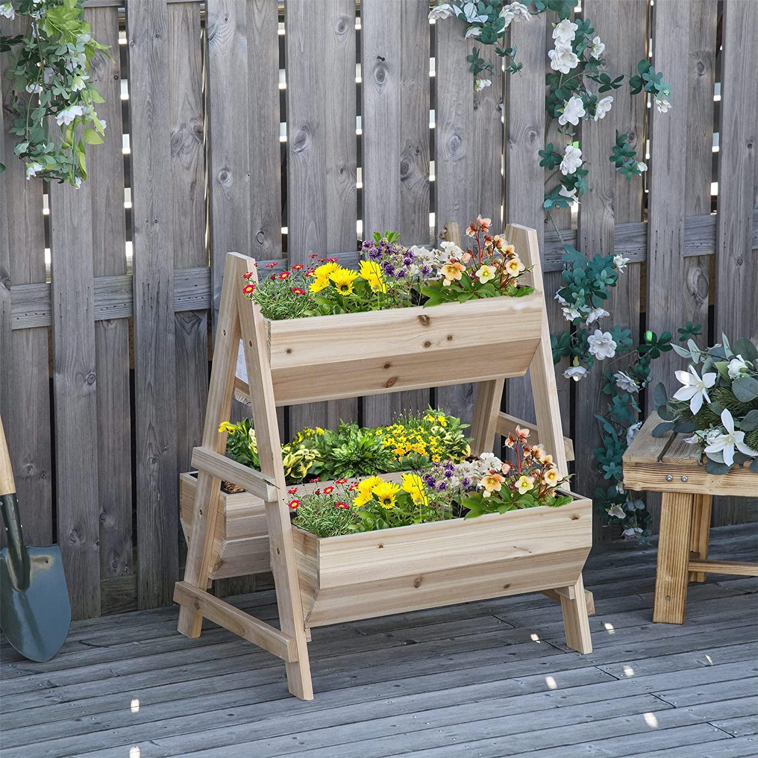 Jardinière en bois en forme de lit de jardin avec tissu non tissé pour arrière-cour