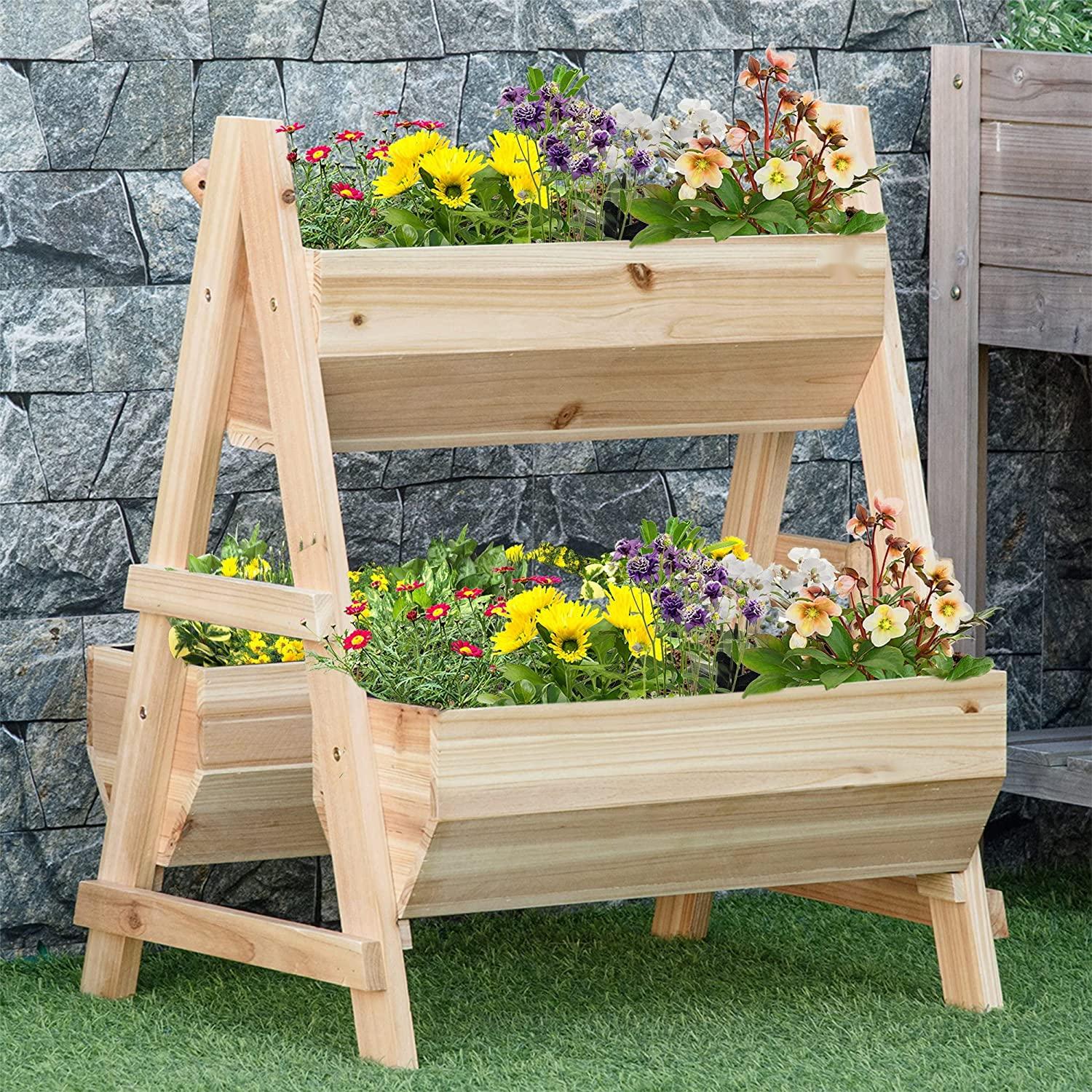 Jardinière en bois en forme de lit de jardin avec tissu non tissé pour arrière-cour