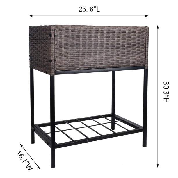 Jardinière en rotin intérieur/extérieur avec support de rangement pour outils en dessous et zone de travail surélevée robuste 71,1 cm H.