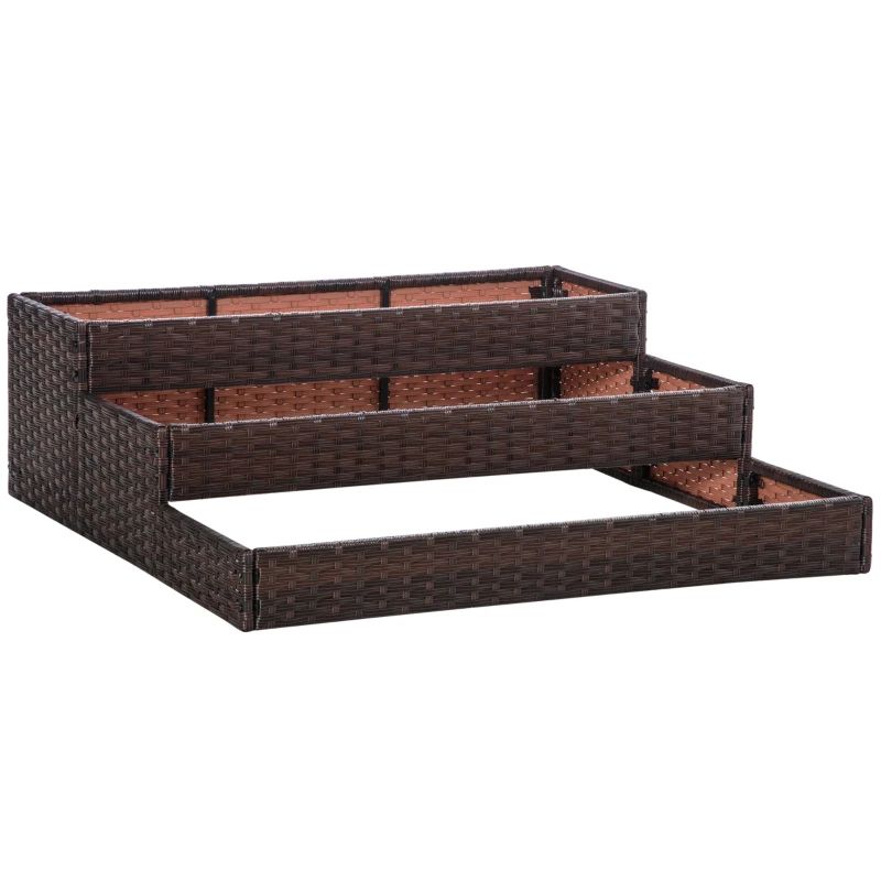 Jardinière en rotin intérieur/extérieur avec support de rangement pour outils en dessous et zone de travail surélevée robuste 71,1 cm H.